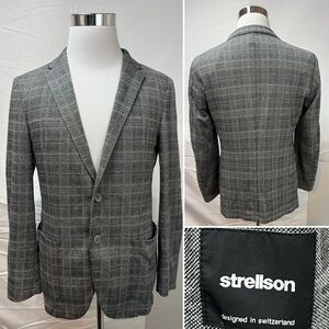 Strellson Men’s EU 48 /US 38 Gray Plaid Slim Fit Unstructured Knit Blazer Jacket